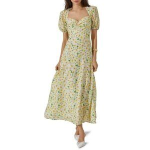 ASTR The Label Yellow Floral Puff Sleeve Midi Dress XL – Cottagecore, Romantic,